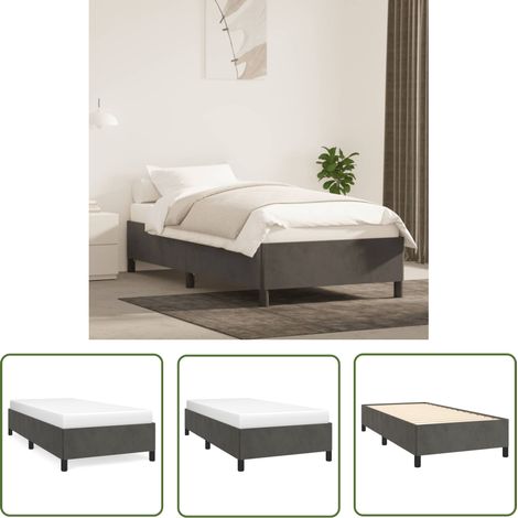 The Living Store Cadre de lit sans matelas gris foncé 100x200 cm velours - Cadre De Lit - Lit Velours - Lit Double - Literie - Meuble Chambre (1/5)