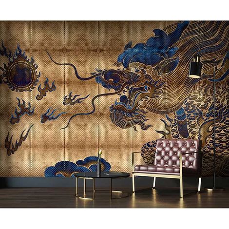 Papier peint panoramique marron pour bureau Tapisserie panoramique design motif dragon Papier peint panoramique original pour salon (1/3)