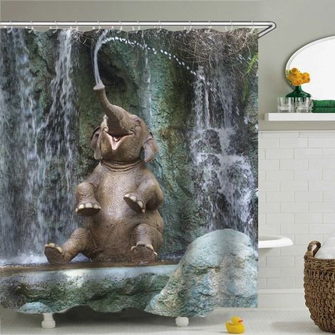 Rideau de douche amusant avec crochets, imperméable, motif chat et chien 3D, 300 x 180 cm, style créatif et original.