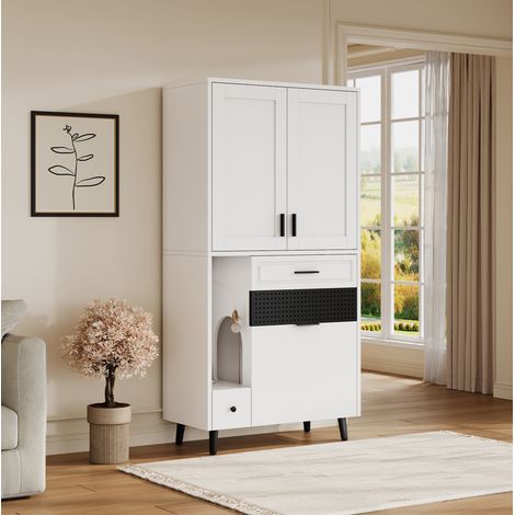 Meuble de rangement pour chat 80 x 40 x 161 cm en bois d'ingénierie blanc DESVIAE (1/5)