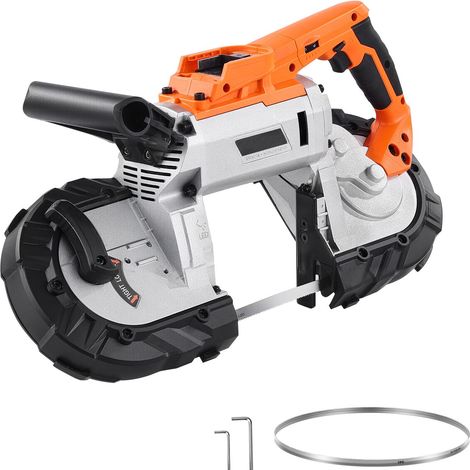 Scie à ruban portative, profondeur de coupe 127 x 115 mm, moteur sans balais 360W, sans fil et compacte, crochets de suspension, vitesse variable 0-120 m/min pour métal et bois (outil nu)