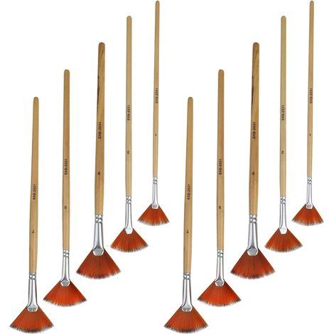 Lot de 10 Pinceaux à Peinture Acrylique en Nylon Manche en Bois, Design Tête Éventail, Réduit la Fatigue Main, pour Modélisme et Loisirs Créatifs (1/5)