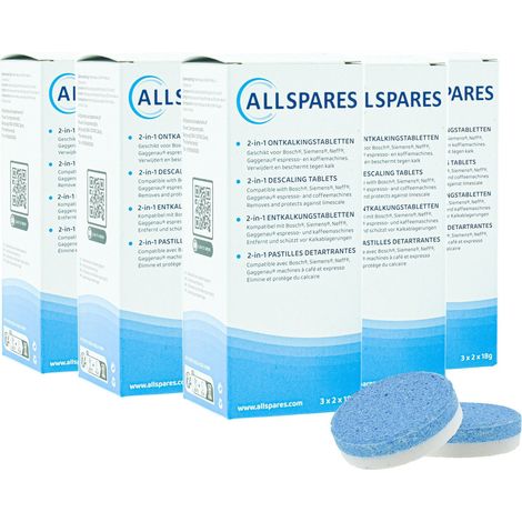 Pastillas descalcificadoras 2 en 1 AllSpares (30 pastillas de 18 g) aptas para cafeteras Bosch 311821 / 311975 / TCZ8002 / y Siemens Neff Gaggenau 00311975 / TZ80002 (1/3)
