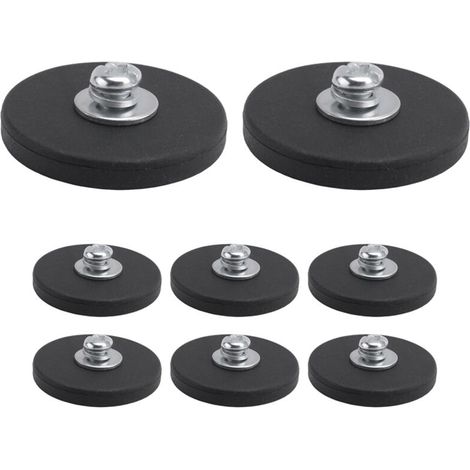 Lot de 8 aimants en néodyme avec revêtement en caoutchouc, base magnétique anti-rayures, diamètre 43 mm, filetage mâle M6, noir