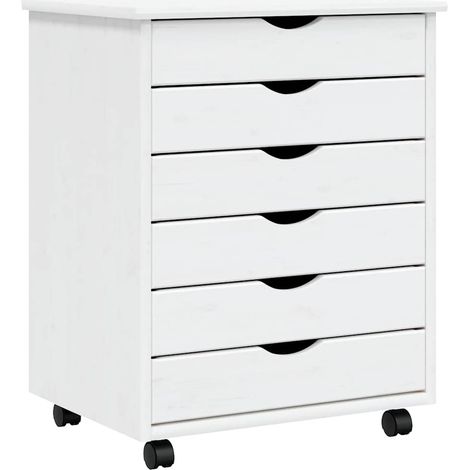 Rolling Cabinet with Drawers MOSS White Solid Wood Pine vidaXL
