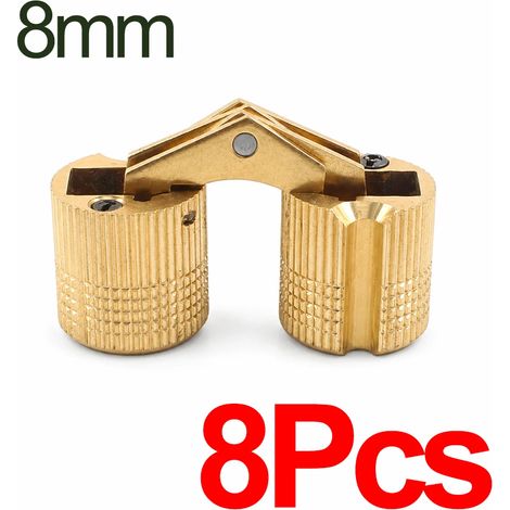 (8 mm - 8 pièces - Chine continentale) Charnière cylindrique invisible en laiton, ouverture à 180°, diamètre 8 à 16 mm, pour portes et meubles. (1/5)