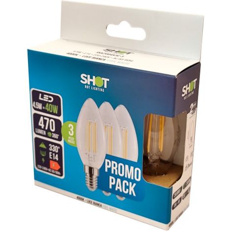 Pack de 3 Ampoules Flamme LED E14 4.5W - 470 lm (Équivalent 40W) - Éclairage Économique pour Lustres et Appliques Murales.