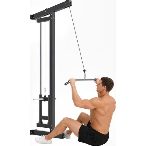 Appareil musculation mural station de traction 2 poulies haute et basse structure acier 75x16x192cm, noir