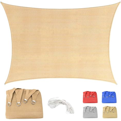 1 Voile d'ombrage 3,5x4m Rectangulaire, Toile HDPE Respirante, Protection UV 95%, Pour Jardin Terrasse Balcon