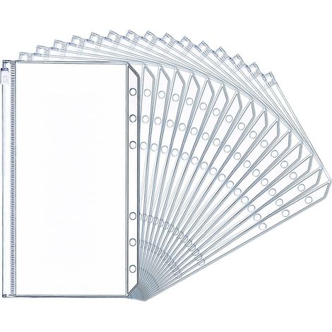 Set mit 32 Reißverschlusstaschen für A5- und A6-Ordner mit 6 Löchern – Plastikhüllen für Dokumente, Bargeld, Kreditkarten, Fotos und Rechnungen (1/5)