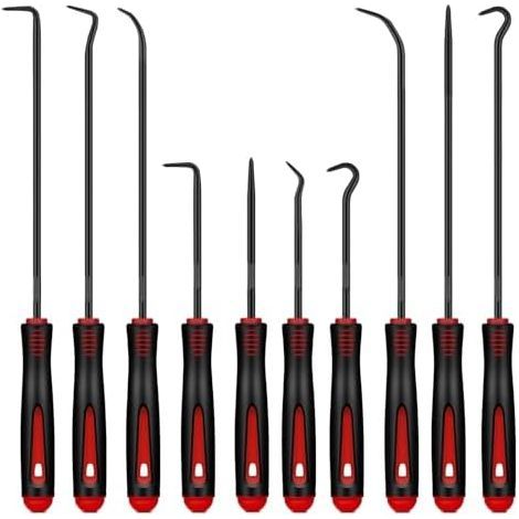 Lot de 10 crochets et crochets, en acier allié, outil précision automobile, pour enlever les tuyaux, joints d'huile, (rouge/noir, 16 cm + 24 cm) - (1/5)