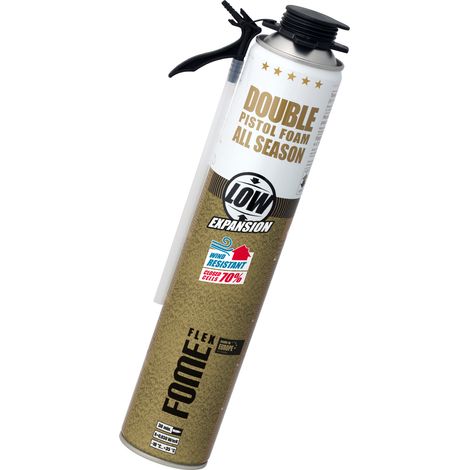 Mousse polyuréthane de montage FOME FLEX Double – pistolable, double adaptateur, faible expansion, isolation thermique – 750 ml