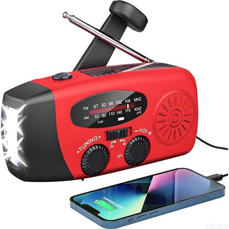 Emergency Solar Radio, Self-Powered Hand-Crank Radio with LED Flashlight, AM/FM/WB Weather Station with 2000mAh Rechargeable Battery for Emergency Smartphone Charging (1/5)