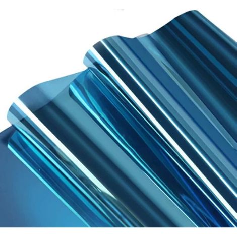 Film miroir, film autocollant pour fenêtre, brise-vue et protection solaire, protection UV à 99 %, bleu argenté, 40 x 200 cm (1/4)