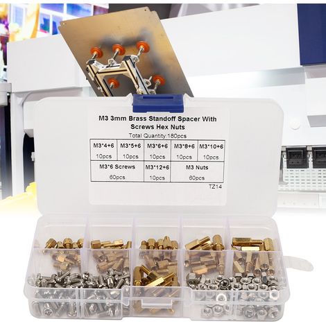 Kit de 180 entretoises, vis et écrous unidirectionnels en acier au carbone, assortiment de fixations M3 avec boîte (1/5)