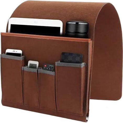 Organisateur d'accoudoir de canapé. sac de rangement pour chaise avec 5 poches. housse de chaise pour télécommande. tablette. magazine. lunettes (marron) (1/5)