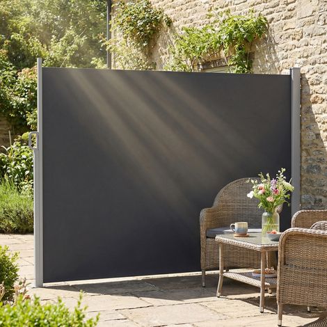 Tenda Laterale Retrattile Impermeabile e UV 50+, in Alluminio, Acciaio e Poliestere, 420x185 cm, Grigio Scuro