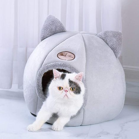 Cuscino morbido per gatti e cani (35 x 35 x 40 cm, grigio) - Cuccia deluxe per animali domestici per autunno e inverno (circa 7,5 kg) (1/3)