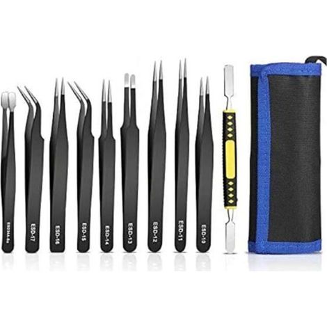 Juego de 10 pinzas de precisión antiestáticas de acero inoxidable para joyería. (1/4)