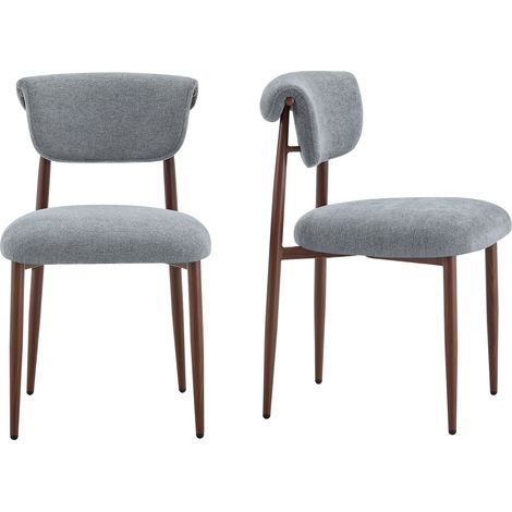 CAIziLot de 2 chaises de salle à manger en lin, chaise de cuisine rembourrée sans accoudoirs, chaise de salle à manger moderne à dossier incurvé