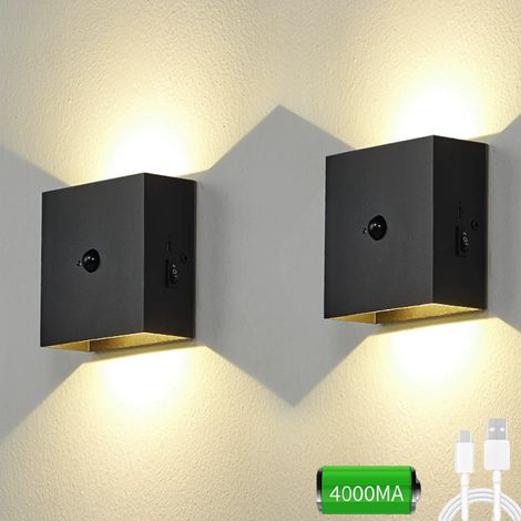 Lot de 2 appliques murales LED rechargeables avec détecteur de mouvement, applique murale magnétique sans fil, 2 modes d'éclairage, lumière chaude (1/5)