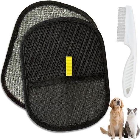2 Gants anti-poils animaux, gants de toilettage chien chat double face Maille respirante et face velours, lavables et réutilisables pour chiens, chats, canapé, tapis, vêtements et voiture (1/5)