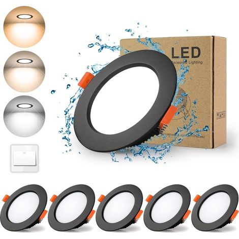 5PCS Spot Led Encastrable Noir Extra Plat, IP44, 3 Couleurs d'éclairage 3000K / 4000K / 6000K, AC 220-240V,Rond plafond encastré Pour Salle de Bain, 7W 700LM = 70W, Découpe 89-90mm (1/5)