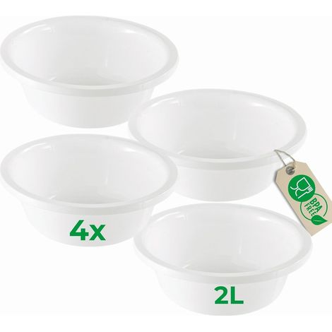 Novaliv Lot de 4 bassines rondes 2 L, D 24 cm, blanches, sans BPA, compatibles lave-vaisselle, idéales pour la cuisine et le camping, petit bassin