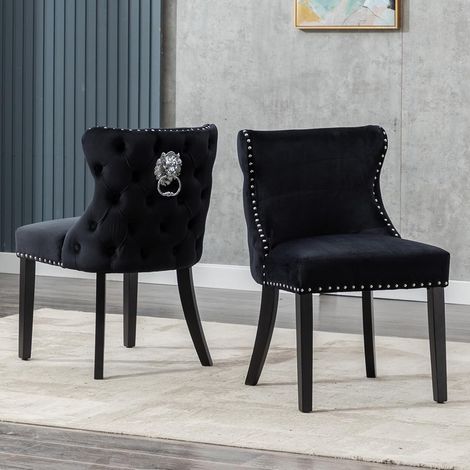 Wahson Lot de 2 Chaises en Velours, Chaise Salle à Manger Moderne et Pieds Bois Massif Chaises de Salon Rembourrées Épais, Noir