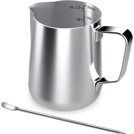 Lattiera in acciaio inox - 350 ml per una schiuma di latte perfetta - con manico (1/5)