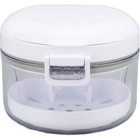 Boîte de rangement Portable pour prothèses dentaires, boîte de rangement de retenue de tasse de bain avec bretelles miroir, outil de retrait, brosse de nettoyage pour fausses dents (1/5)