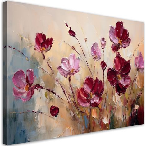 Tableau déco Fleurs de pavot peintes en rouge 60x40 (1/5)