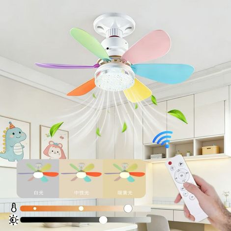 Ventilateur de plafond à six pales de 40 W avec télécommande, éclairage LED à intensité variable, idéal pour le salon et la chambre, culot E27, 52 cm (1/5)