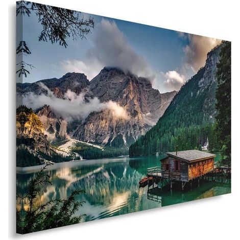 Quadro su tela, Montagne Casa Lago Natura - 120x80 (1/5)