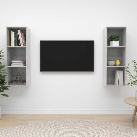 vidaXL Muebles de salón de pared 2 pzs madera ingeniería gris hormigón (1/4)
