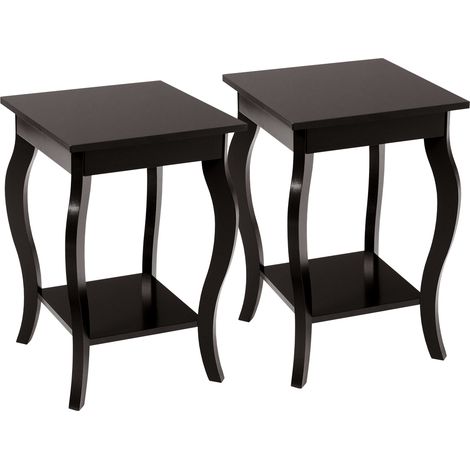 Set 2 Tavolini con gambe curve ripiani aperti a 2 livelli piedini antiscivolo, Tavolini laterali da soggiorno Marrone (1/4)