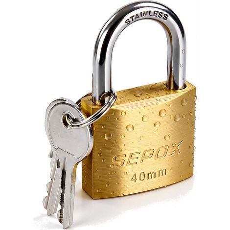 Cadenas d'extérieur avec clé, 40mm Serrure en laiton solide résistant aux intempéries, anse en acier inoxydable SUS304, antirouille pour entrepôt, conteneur, garage (1/5)