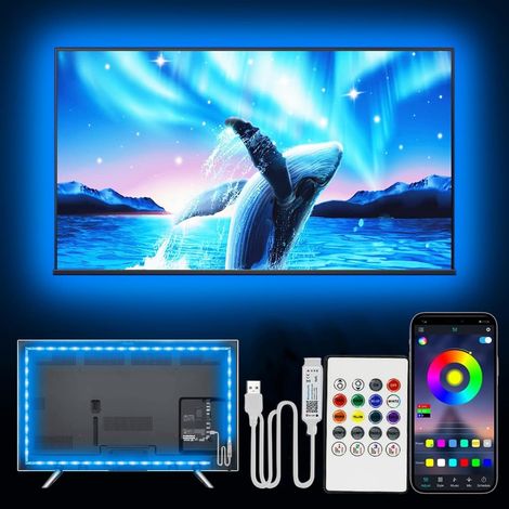 1M TV LED pour 32"- 50" TV, Bande LED TV Bluetooth APP et Télécommande, Synchro Musique,USB Alimenté convient pour les chambres, les jeux, Festivals (1/5)