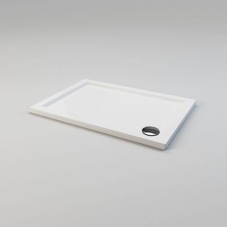 ELEGANT 1000 x 700 x 40 mm Shower Tray Slimline Square Shower Enclosure Base Gloss White with Waste Trap