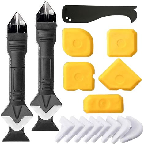 18-teiliges Silikon-Dichtungswerkzeug, 3-in-1 Silikon-Fugenwerkzeug mit Glätter, inklusive 10 Ersatzpads und 5 Abziehern für Küche, Bad, Boden, Spüle und Fenster. (1/5)