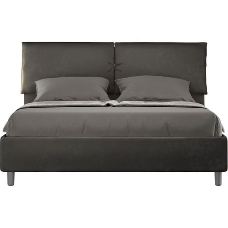Letto Matrimoniale 160x210 cm con Rete e Contenitore con Testata e Alzata Comoda Imbottito in Microfibra Mados Grigio (1/5)