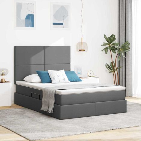 vidaXL LED-Speicherbett mit Matratze Dunkelgrau 140 x 190 cm Stoff (1/5)
