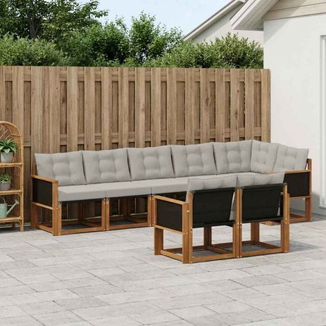 vidaXL Outdoor-Sofagarnitur mit Kissen 8 pcs Natürlich und Hellgrau (1/5)