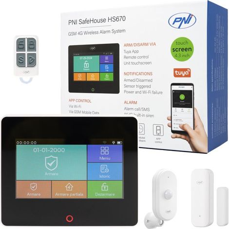 Système d'alarme sans fil - PNI SafeHouse HS670 - WiFi + GSM 4G - Écran tactile 4,3" - 99 zones sans fil