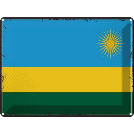 Plaque métallique 30x40 cm Drapeau rétro du Rwanda et armoiries (1/5)