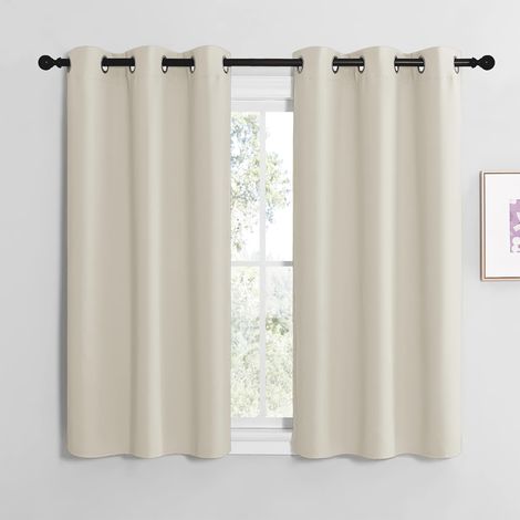 Rideaux Thermiques Panneaux Décoration de Petite Fenêtre à Oeillets Tissu Doux Lumineux Bloquer pour Chambre Maison Cuisine, L 107 x H 120 cm, Beige Clair, Lot de 2 (1/5)