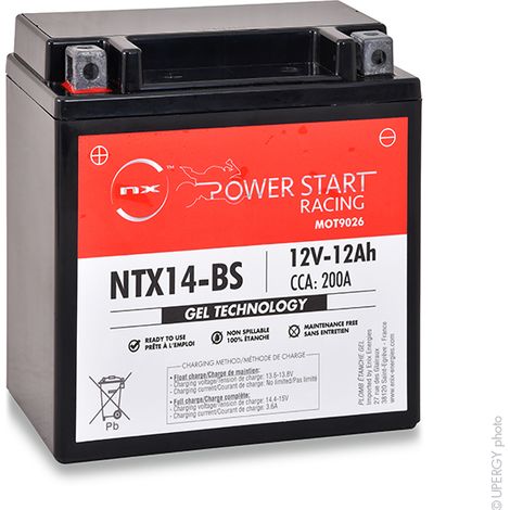 NX – Batterie moto Gel 12V 12Ah – Technologie plomb étanche gel – Compatible YTX14-BS / FTX14-BS / NTX14-BS – Dimensions 150x87x145mm