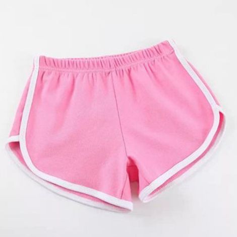 1 short de sport, rose, taille S, élastique à la taille, finitions contrastées, pour course, fitness, plage et loisirs (1/5)