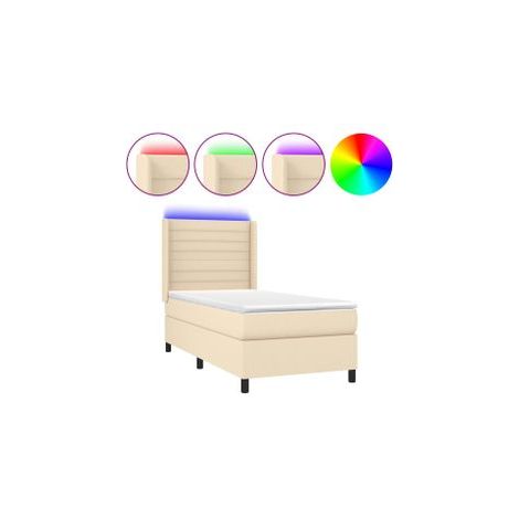 Sommier à lattes de lit matelas et LED Crème 90x190 Tissu (1/5)
