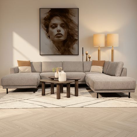 Moderne U-Bank Ecksofa Taupefarbener Stoff – rechts – 310 x 197 x